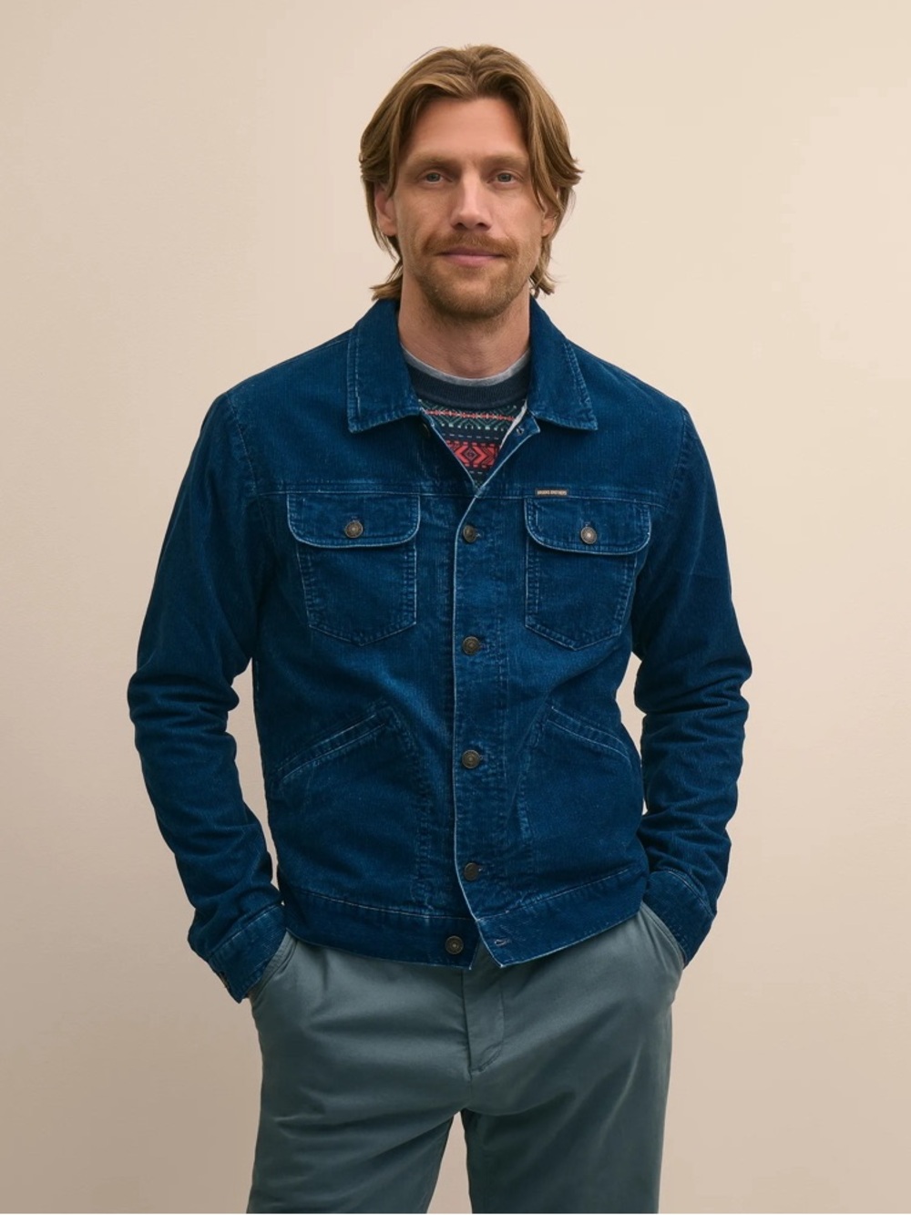 Brooks Brothers Medium Wale Corduroy Indigo Trucker Jacket Size Large